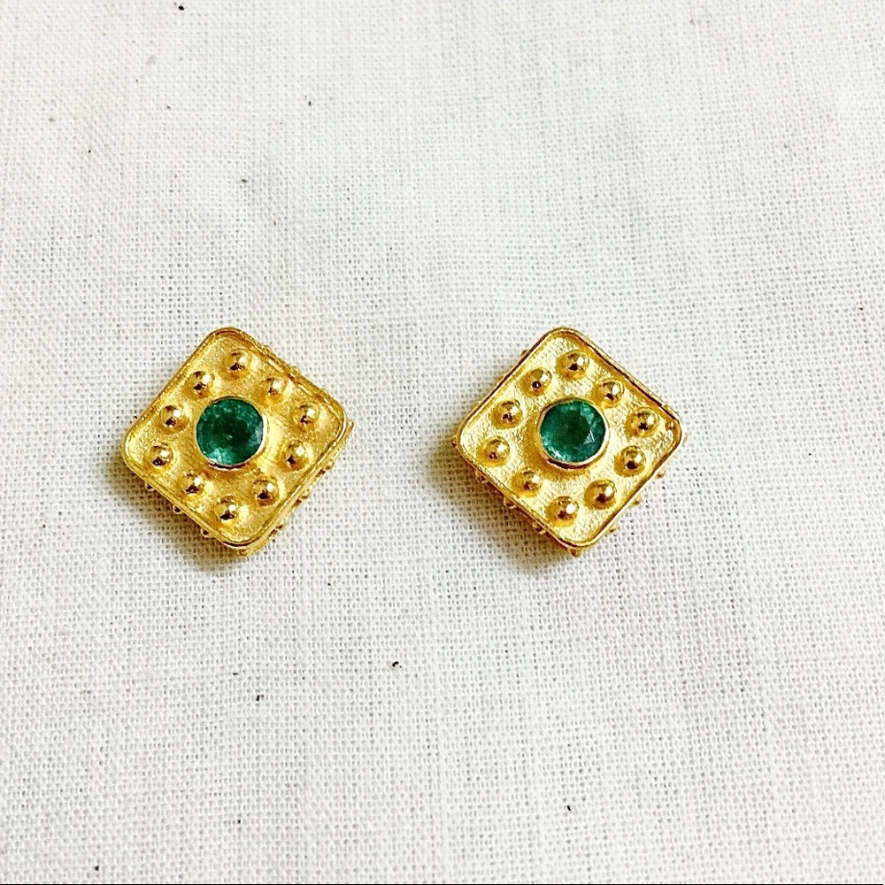 Emerald Gold Stud Earrings